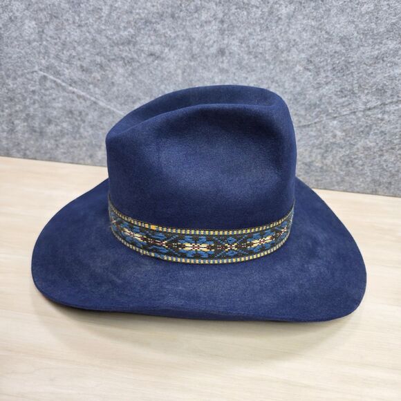 Vintage The Round Up 5X Beaver 5 XXXXX Cowboy Hat Navy Blue Buckle Western‎ - Picture 3 of 12